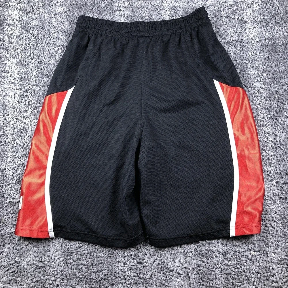 NBA Basketball Shorts Mens‎ Medium Black Red Mesh Training Gym Logo Performance